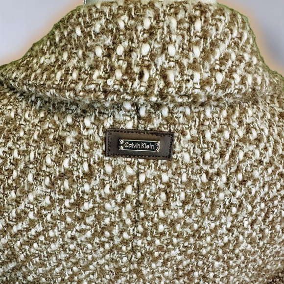 Calvin Klein Women’s Brown Tweed Wool Blend Asymmetrical ‘Walker’ Coat Size L - Picture 10 of 16